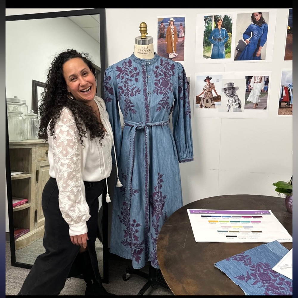 Women's SUNDANCE Button Up Jenny Mae Denim Embroidered Shirt Dress-Blue-Small